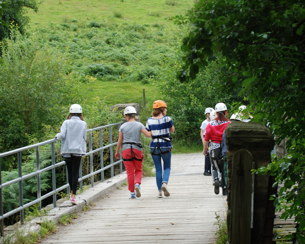 Walking over bridge